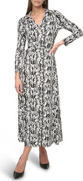 DKNY Long Sleeve Belted Maxi Dress