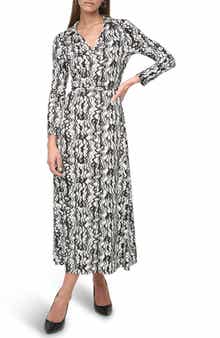 DKNY Long Sleeve Belted Maxi Dress