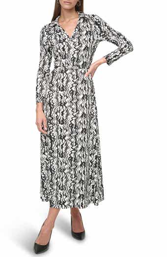 DKNY Long Sleeve Belted Maxi Dress