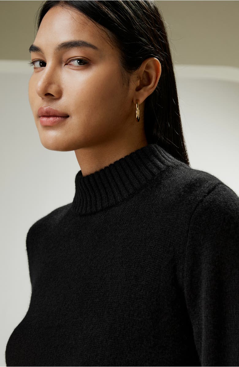 Lilysilk Ribbed Collar and Hemline Wool Cashmere Sweater, Alternate, color, Black