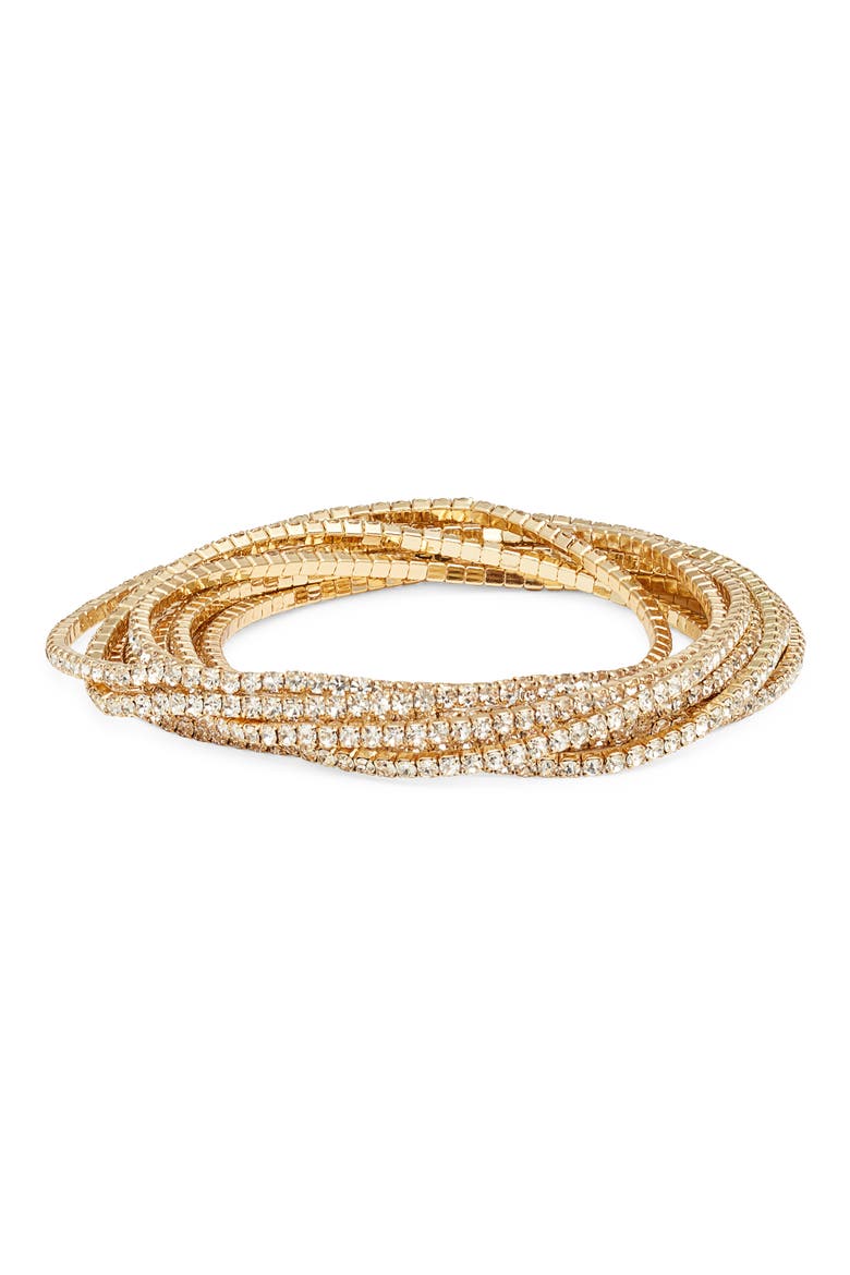 Set of 10 Crystal Stretch Bracelets, Main, color, CLEAR- GOLD