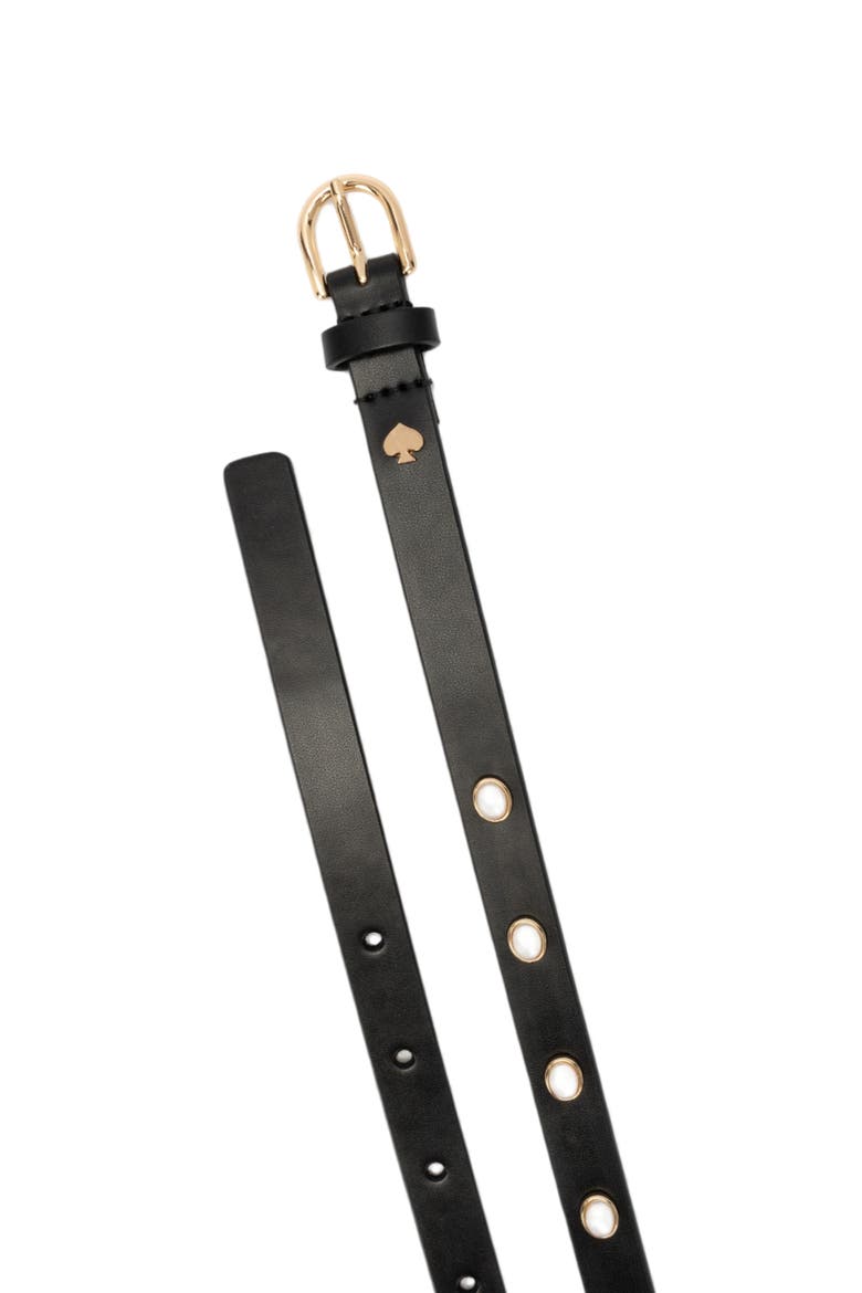 Faux Pearl Halo Stud Leather Belt, Alternate, color, BLACK