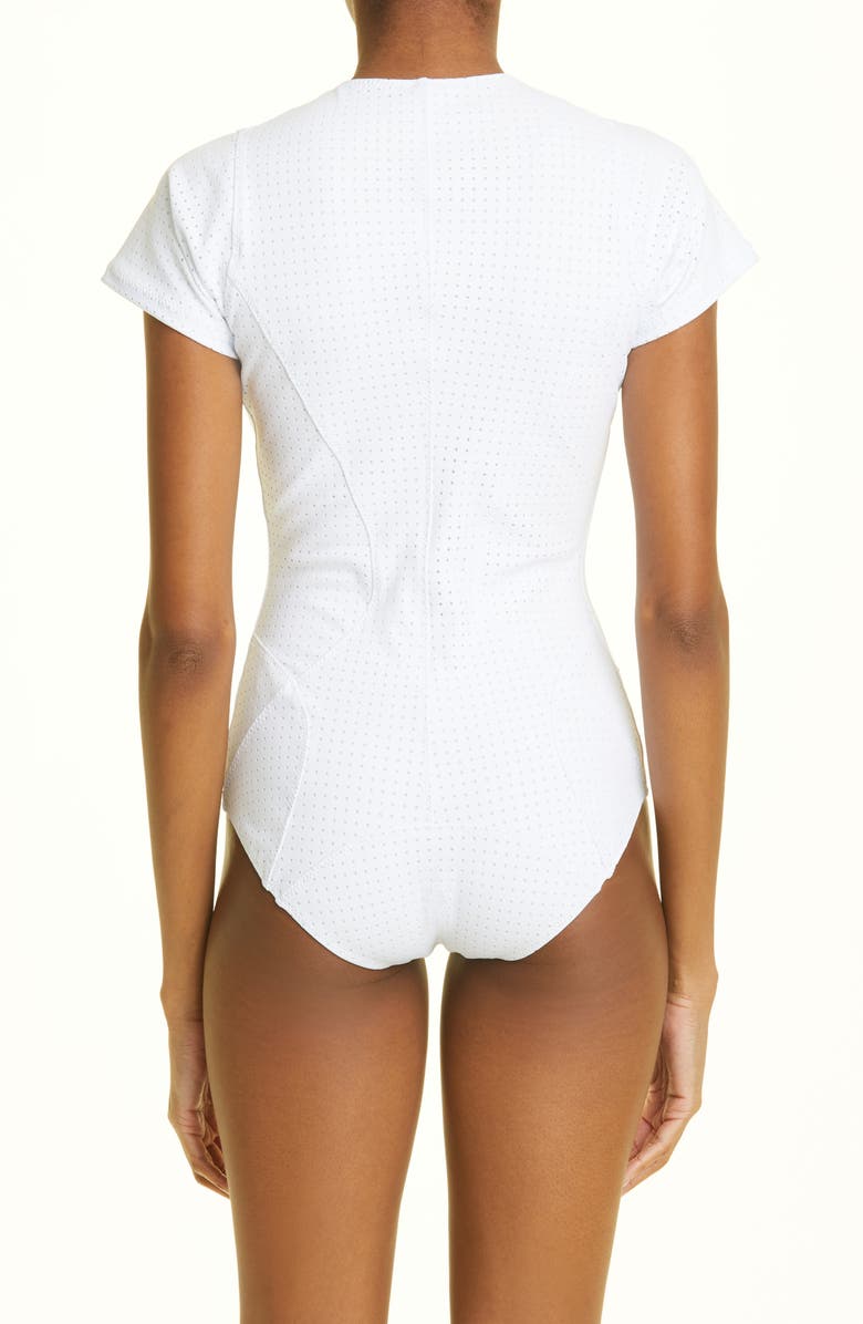 Lisa Marie Fernandez Farrah Short Sleeve Zip One Piece Swimsuit, Alternate, color,