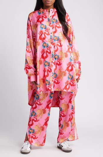 Dragon Satin Long Sleeve Top & Pants Set