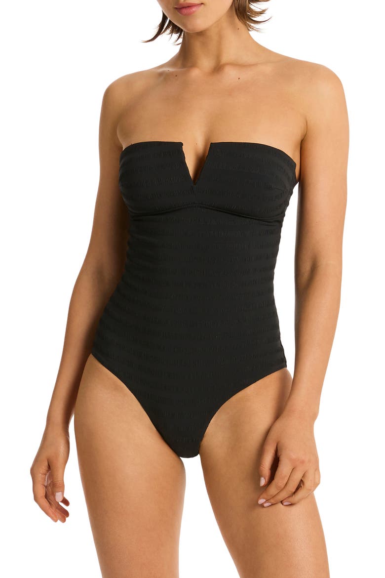 Palisades V-Wire One-Piece Swimsuit, Main, color, BLACK