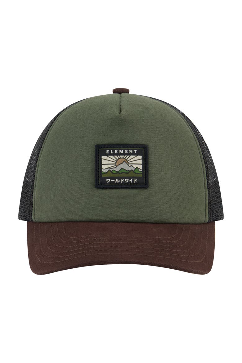 Logo Trucker Hat with Mesh Back and Snapback Closure, Alternate, color, DK OLIVE