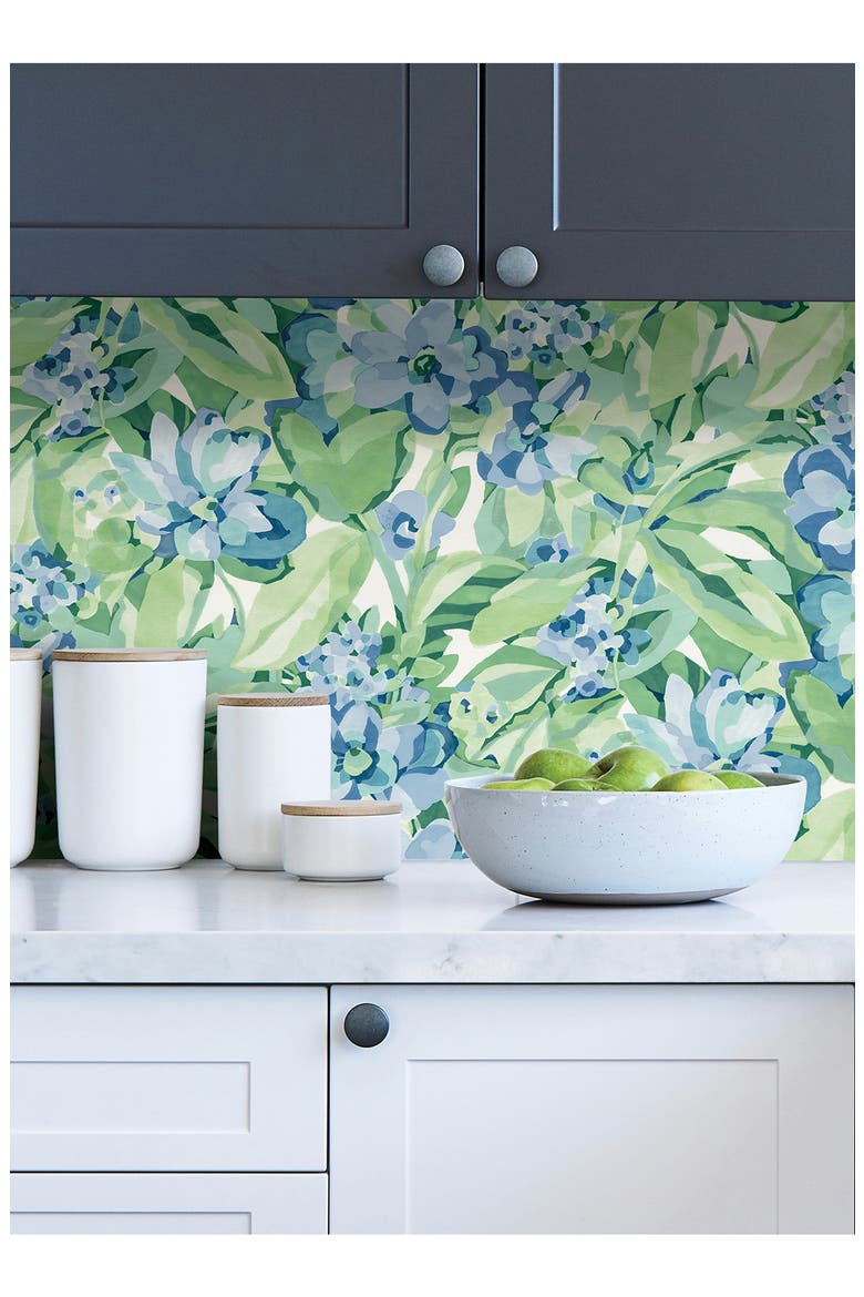 Belles Fleurs Heather Peel & Stick Wallpaper, Alternate, color, GREEN