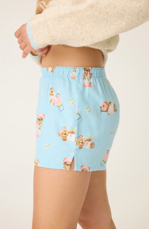 Pj Salvage Print Cotton Flannel Pajama Shorts In Blue
