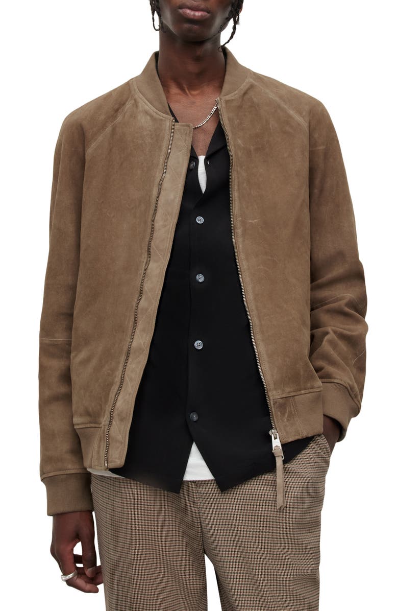 AllSaints Dains Suede Bomber Jacket, Main, color, 