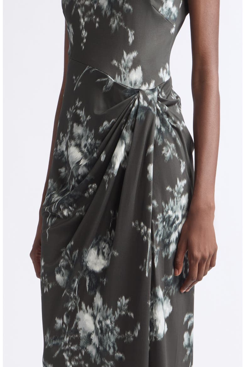 Peony Print Draped Jersey Dress, Alternate, color, WHITE/ CARBON