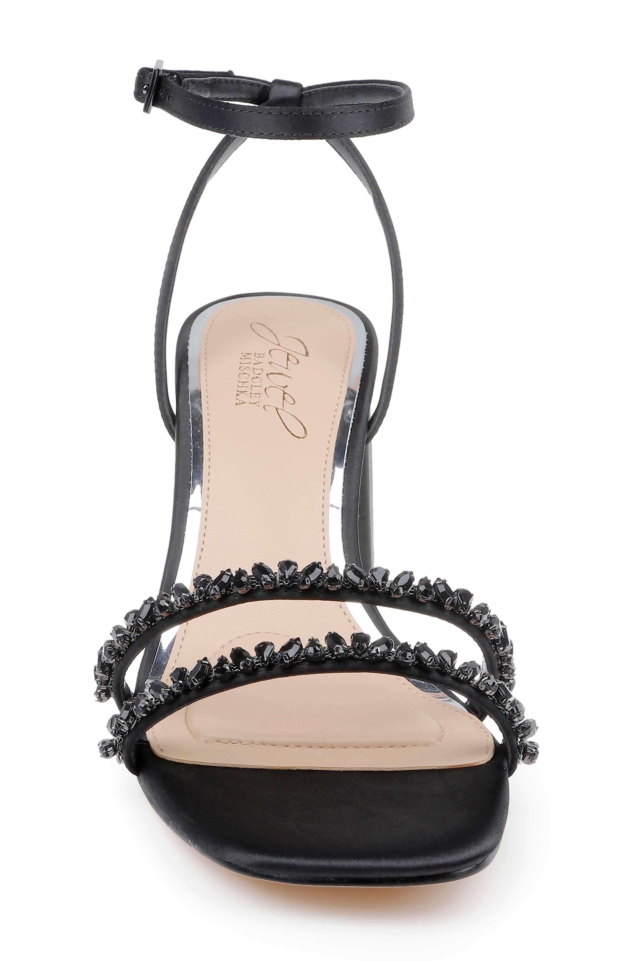 Jewel Badgley Mischka Nella Ankle Strap Sandal, Alternate, color, Black Satin