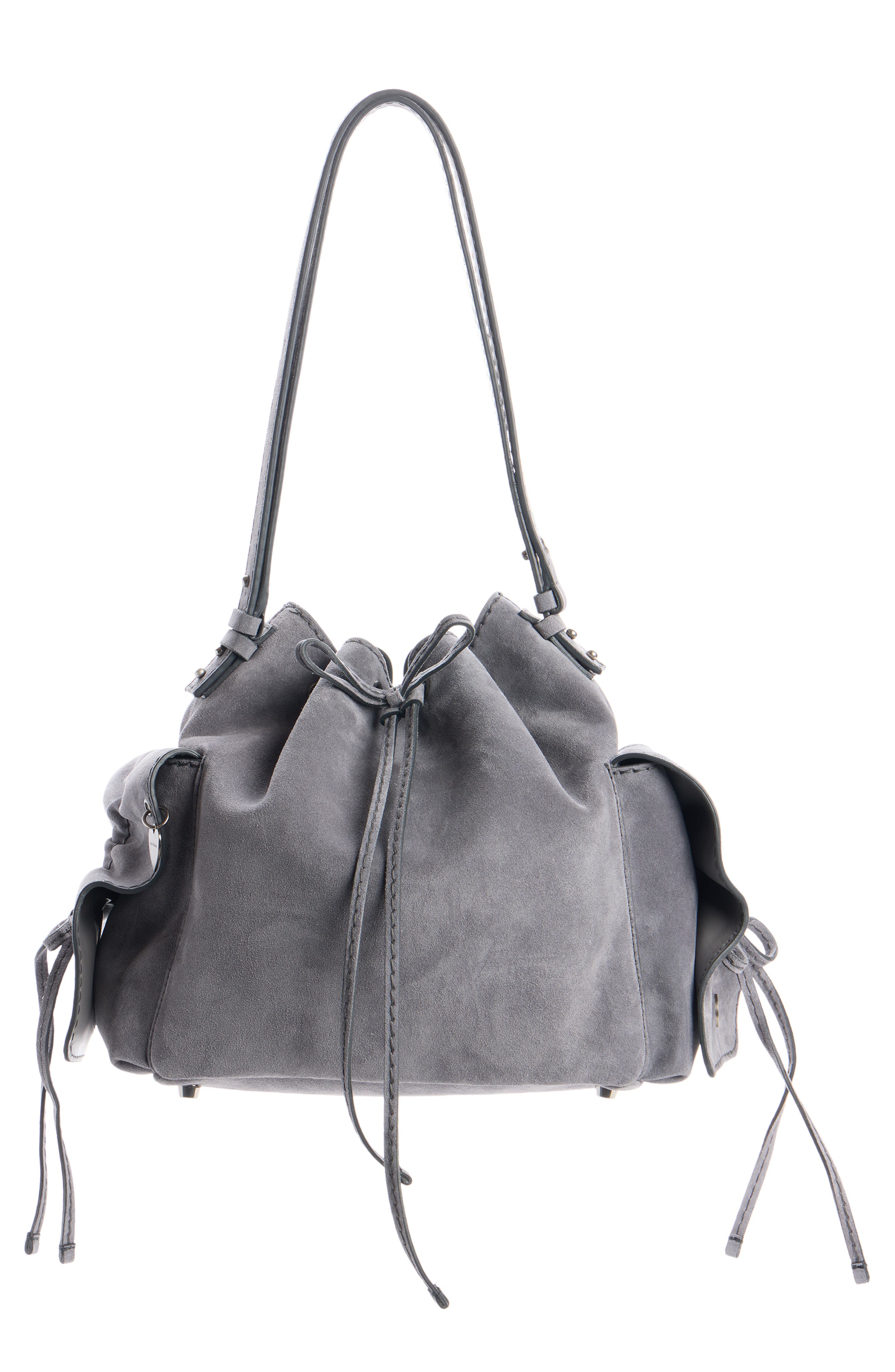 Multipocket Suede Bucket Bag, Main, color, COLD GREY