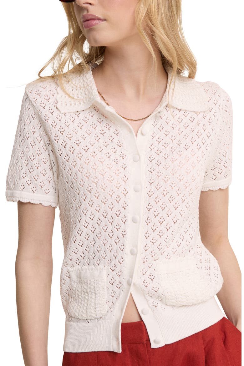 Open Knit Short Sleeve Cardigan, Main, color, WHITE