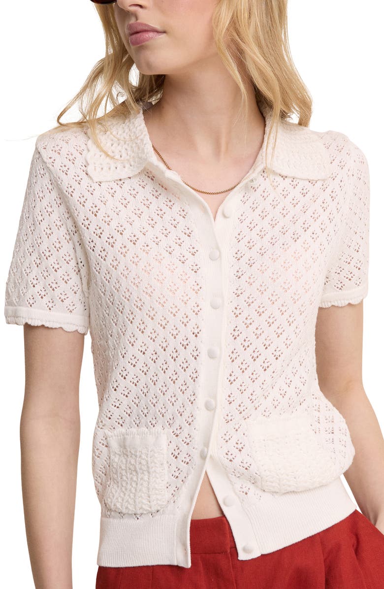 Nobody's Child Open Knit Short Sleeve Cardigan, Main, color, White