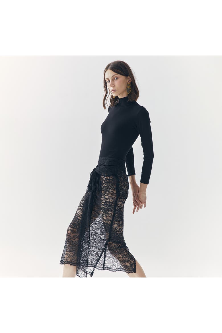 Mila See Thru Lace Skirt, Alternate, color, Black