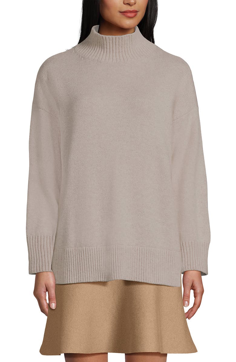 Lands' End Dweller Split Hem Turtleneck Sweater, Main, color, Oatmeal Tan Heather