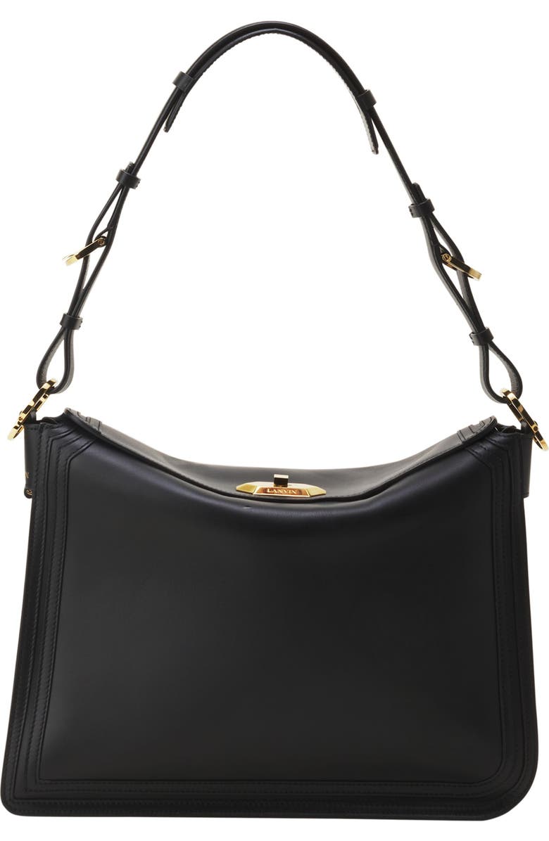 Lanvin Compagnon Asymmetrical Bag In Leather, Main, color, Black
