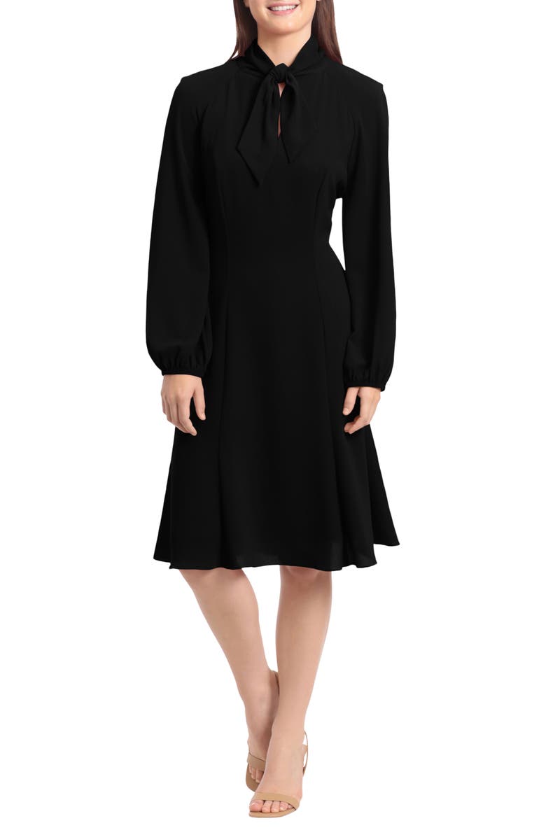 Maggy London Tie Neck Long Sleeve Fit & Flare Dress, Main, color, 