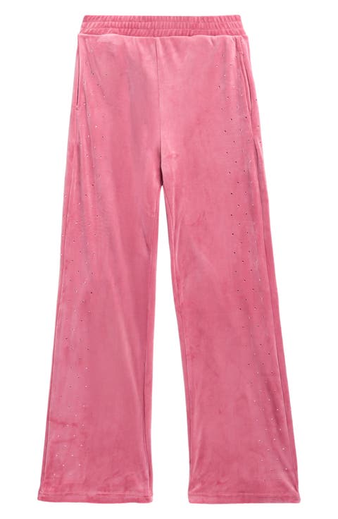 Kids' Crystal Stud Velour Wide Leg Pants