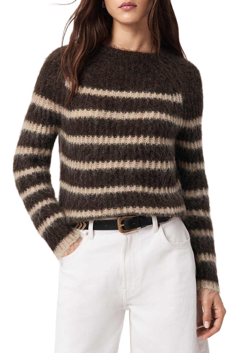 Riga Stripe Crewneck Sweater, Main, color, BRITTLE BROWN/ BARLEY