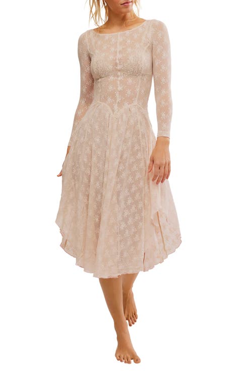 Dial for Drama Floral Mesh Lace Long Sleeve Nightgown