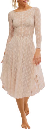 Free People Dial for Drama Floral Mesh Lace Long Sleeve Nightgown |  Nordstromrack