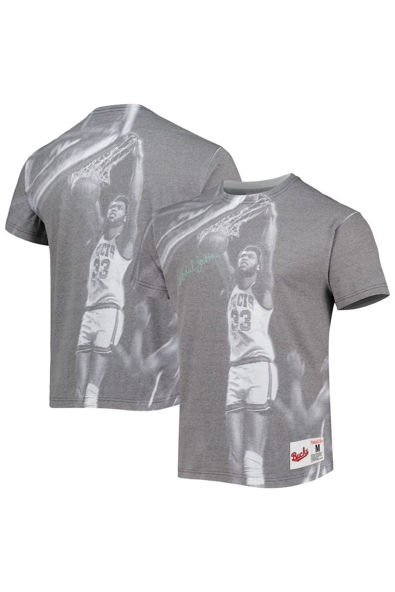 Men's Mitchell & Ness Kareem Abdul-Jabbar Heather Gray Milwaukee Bucks Above The Rim T-Shirt, Alternate, color, Heather Gray