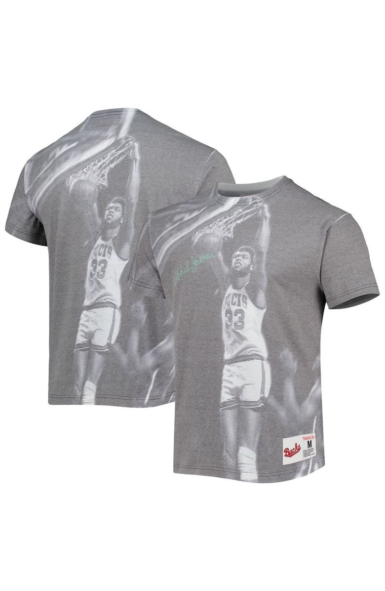 Mitchell & Ness Men's Mitchell & Ness Kareem Abdul-Jabbar Heather Gray Milwaukee Bucks Above The Rim T-Shirt, Alternate, color, 