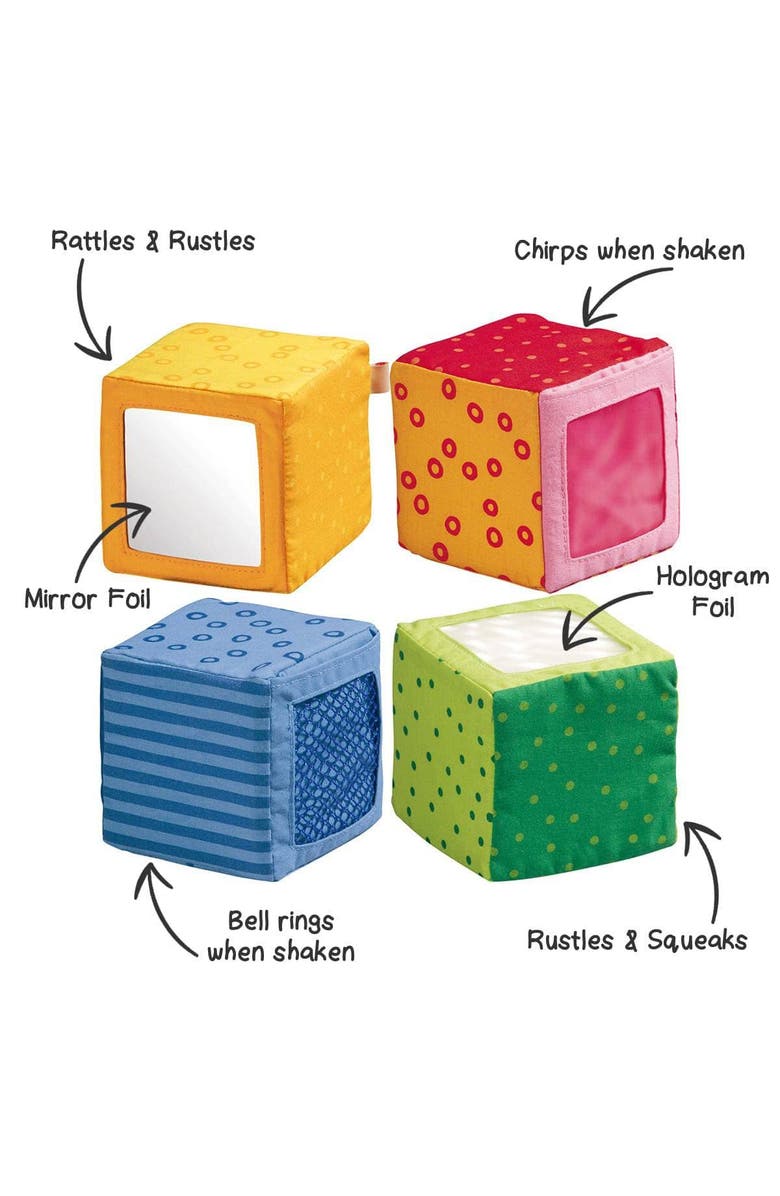 HABA Soft Blocks for Babies 6-12 Months, Happy Quartett Sensory Toy Features a Unique Sound & Texture in All 4 Baby Blocks, Alternate, color, Multi