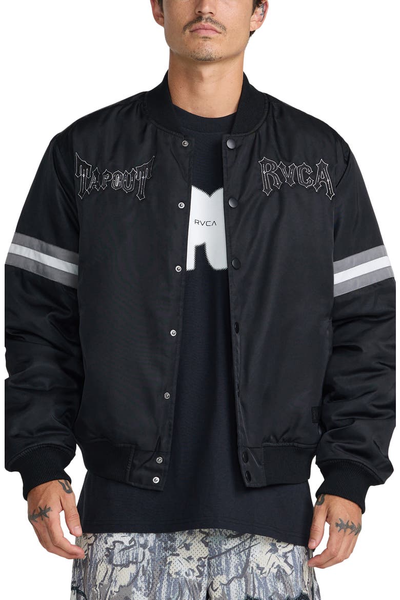 x Tapout Satin Bomber Jacket, Main, color, BLACK
