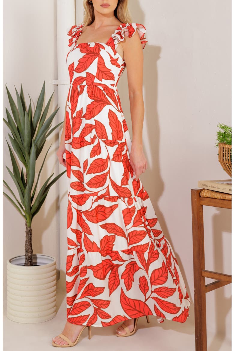 Ruffle Strap Tiered Maxi Dress, Alternate, color, OFF WHITE/ RED