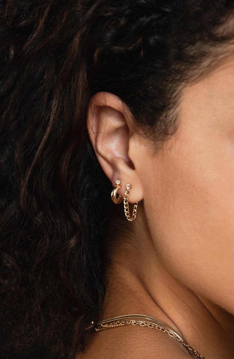 Zoë Chicco Diamond Small Curb Chain Hoop Earrings, Alternate, color,