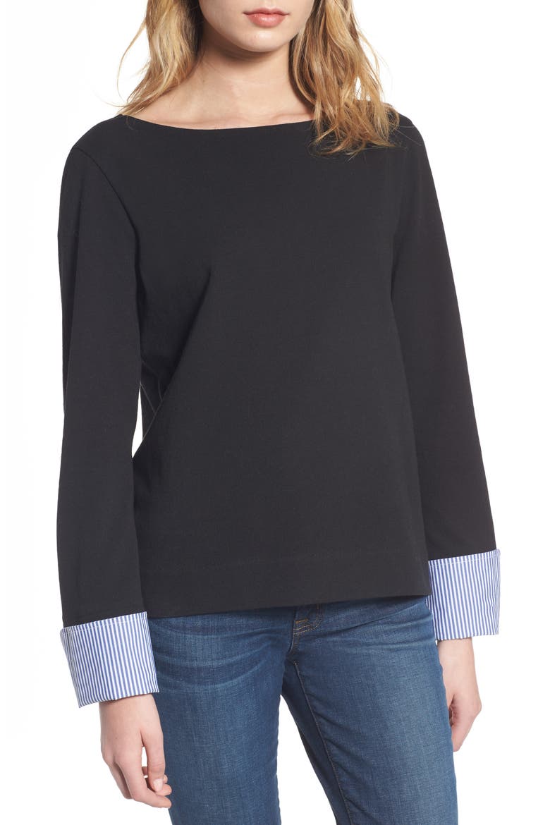 Built-In Cuff Stripe Tee, Main, color, BLACK