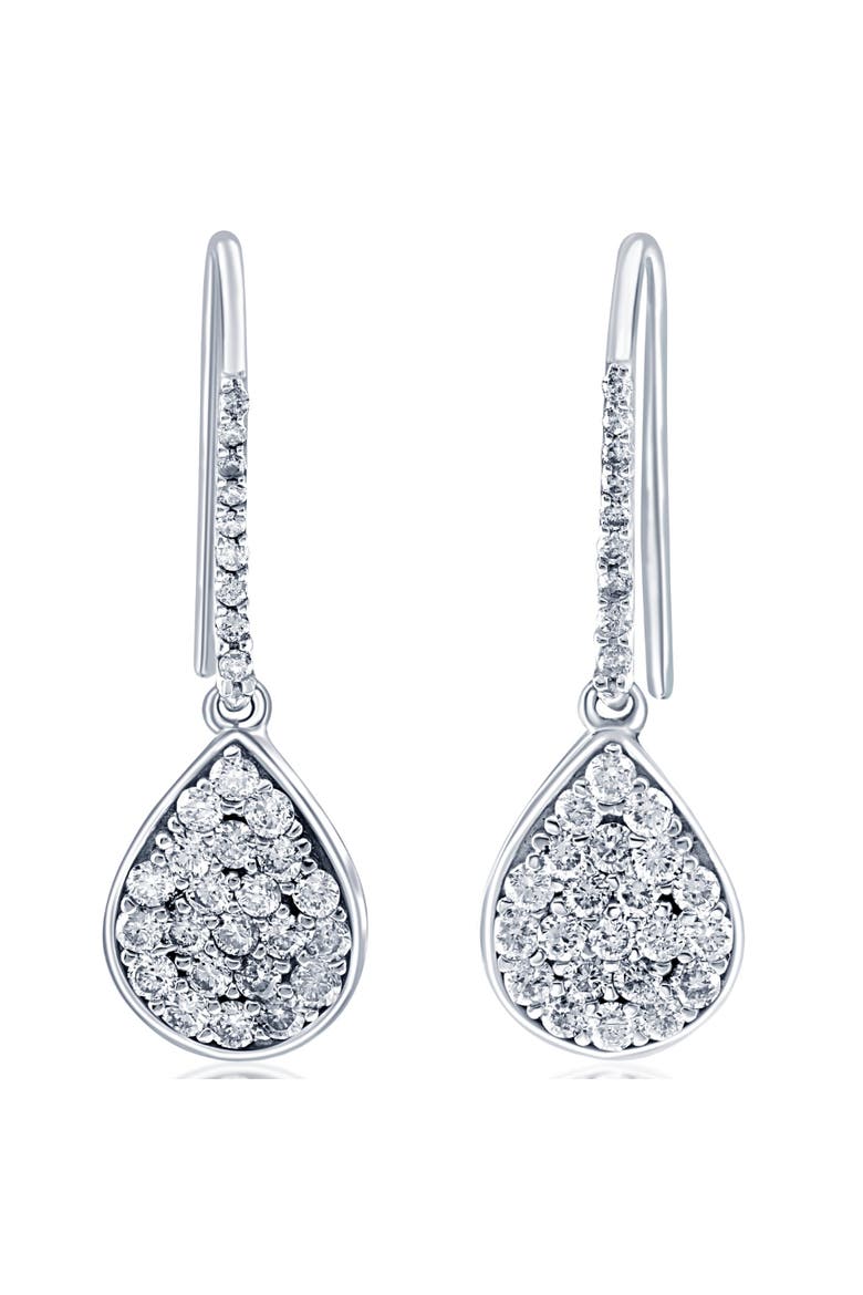 VS 1 1/8ct Diamond Hoops Dangle Pear Shape Earrings 18K Gold 1 1/4" Tall, Alternate, color, 18k White Gold