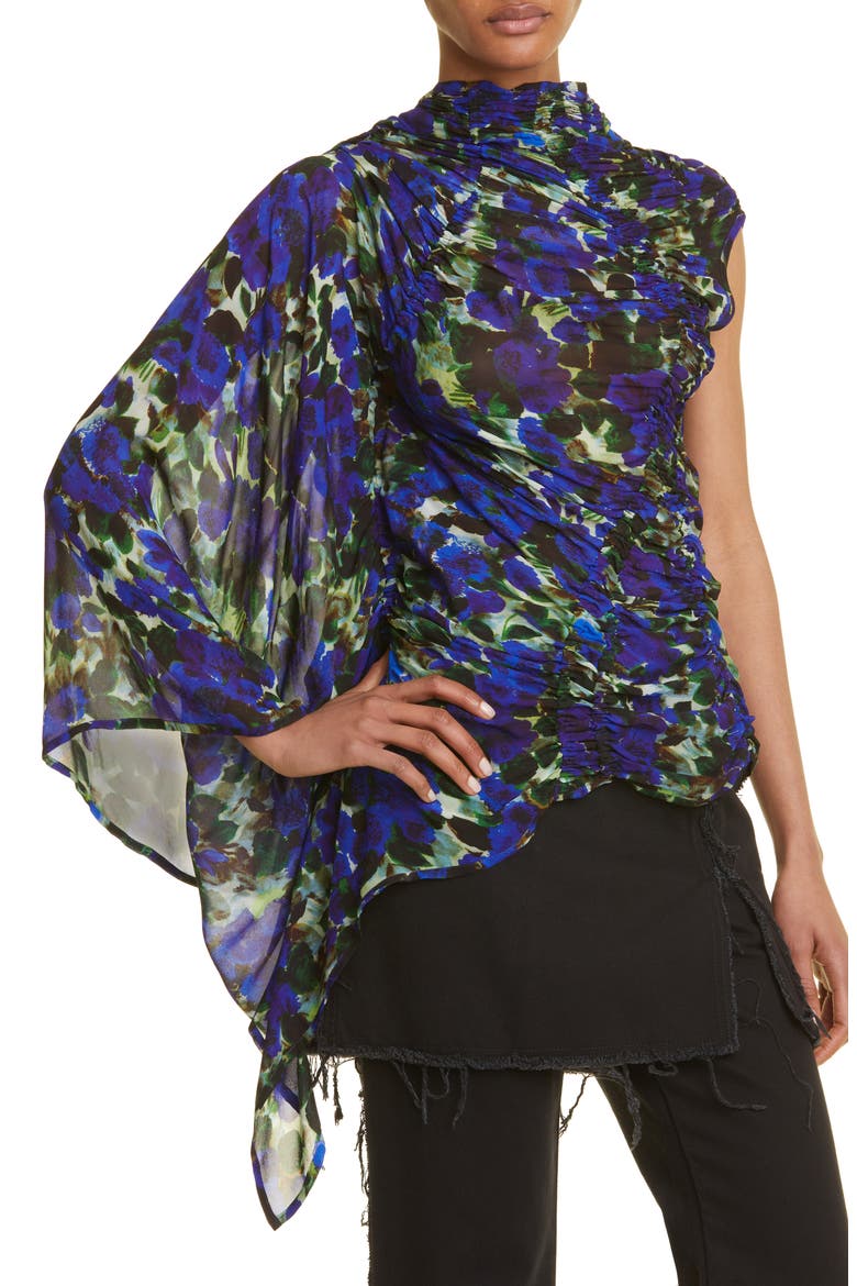 Carmine Ruched Asymmetric Blouse, Alternate, color, INDIGO 507