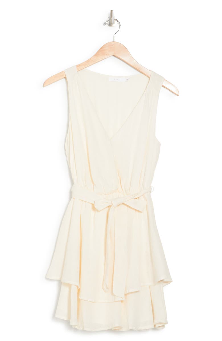 Lush Surplice Waist Tie Tiered Linen Blend Mini Dress, Alternate, color, 