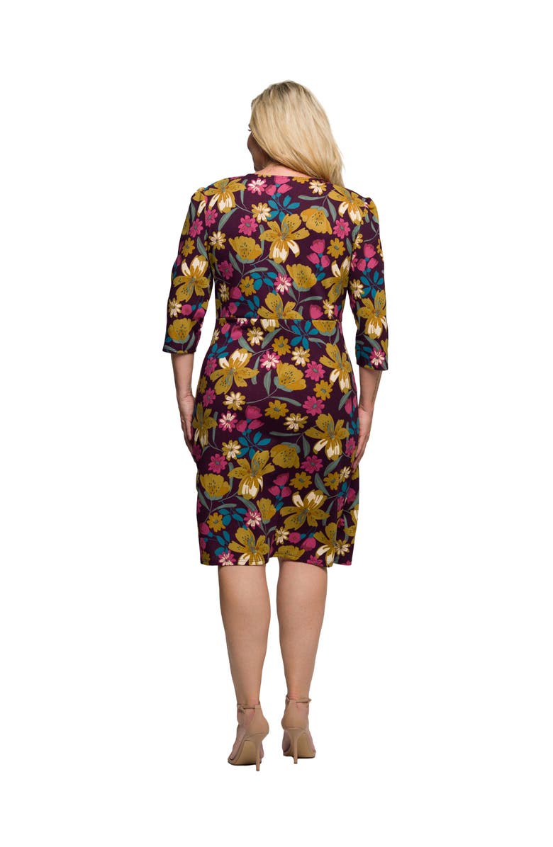 24seven Comfort Apparel Floral Print Faux Wrap Dress, Alternate, color, Purple Multi