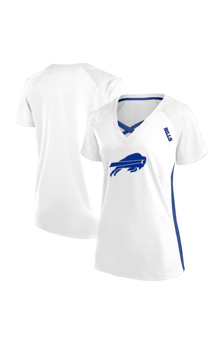 FANATICS Women's Fanatics  White Buffalo Bills Plus Size Glitter Lace-Up V- Neck T-Shirt, Main, color, 