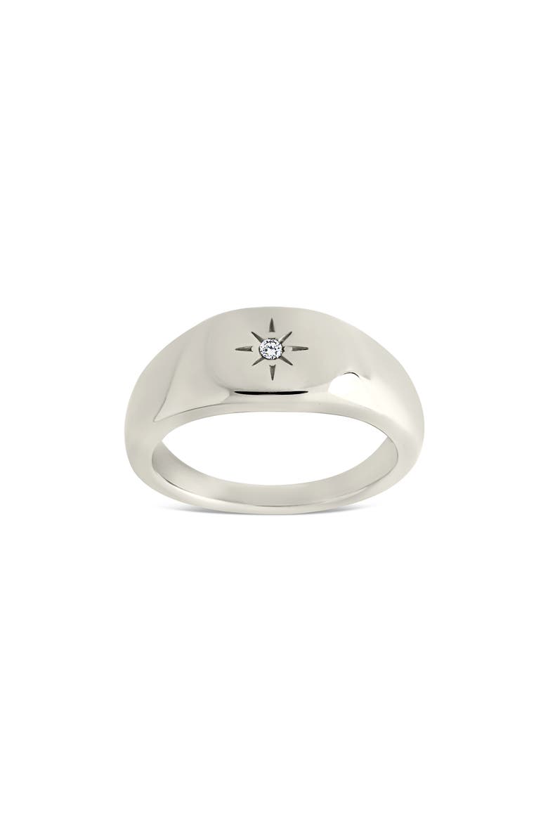 CZ Burst Signet Ring, Alternate, color, SILVER