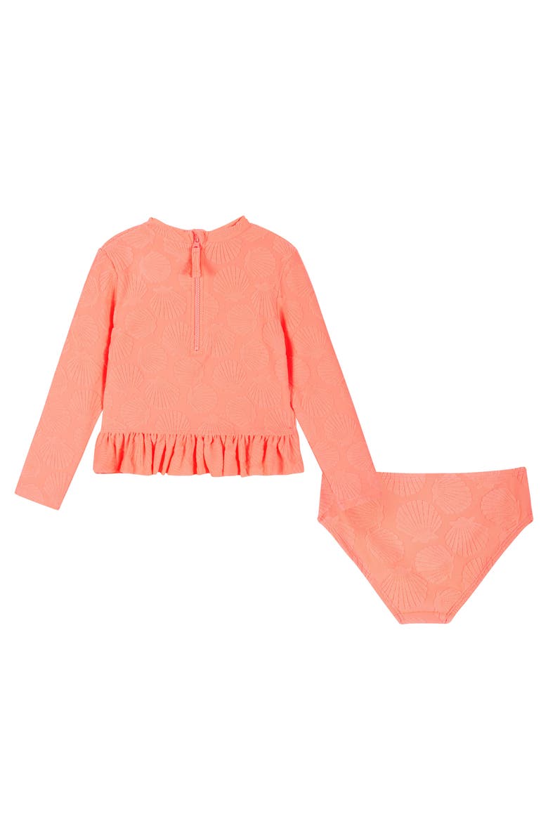 Andy & Evan Kids' Coral Terry Long-Sleeve Rib Two-Piece Swimsuit, Alternate, color, Orange Neon