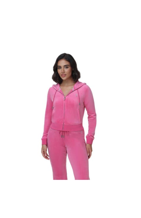 Luxe Velour Zip Hoodie with Rhinestone Bling, Bubblegum