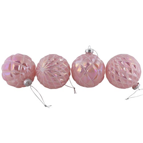 Northlight Glittered Geometric Iridescent Glass Ball Christmas Ornaments In Pink