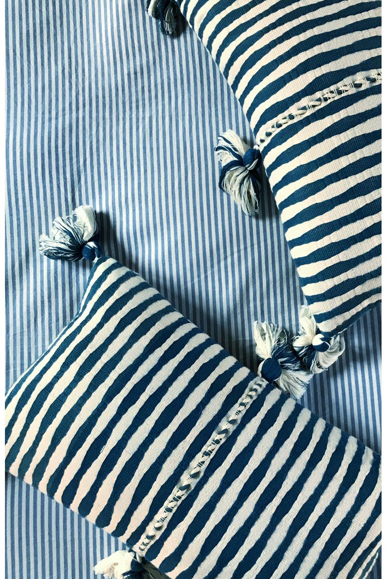Antigua Classic Striped Handwoven Cotton Throw Pillow, Alternate, color, Dark Teal Blue