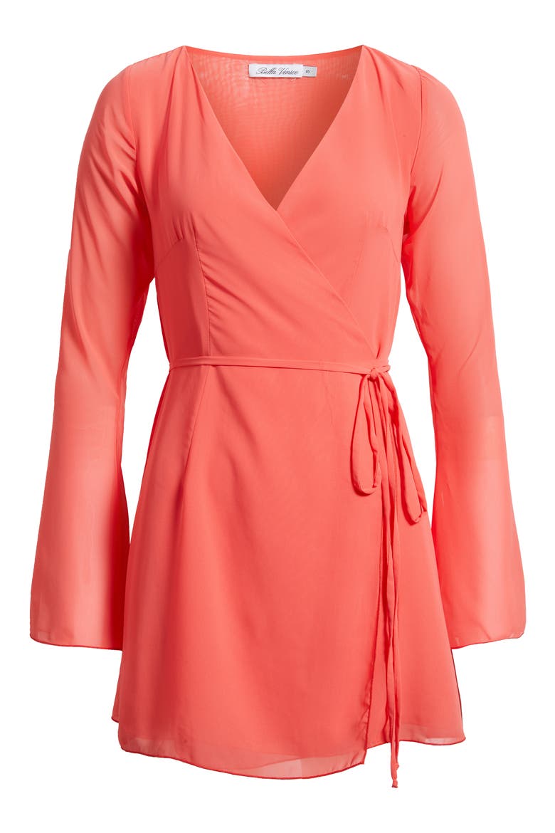 Ariana Long Sleeve Faux Wrap Minidress, Alternate, color, PINK