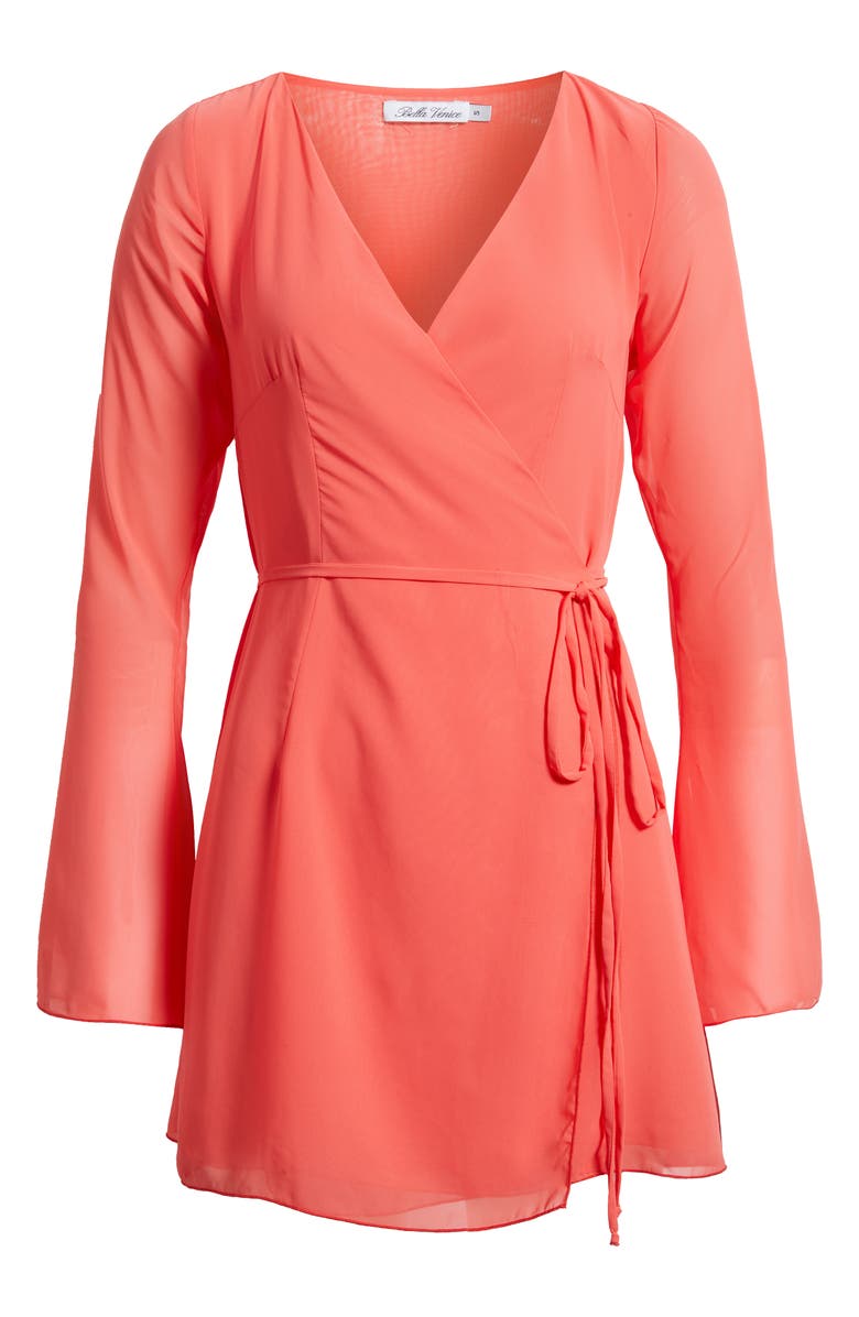 Bella Venice Ariana Long Sleeve Faux Wrap Minidress, Alternate, color, Pink
