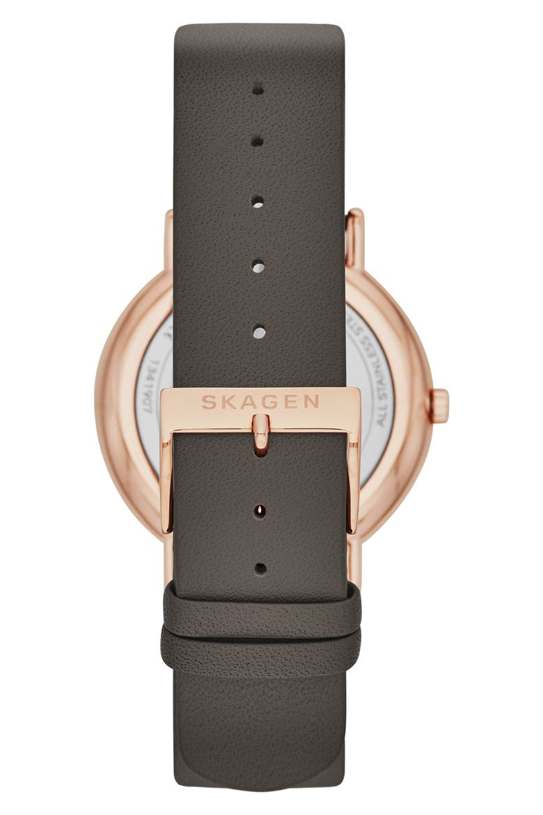 Signatur Leather Strap Watch, 38mm, Alternate, color, GREY/ ROSE GOLD