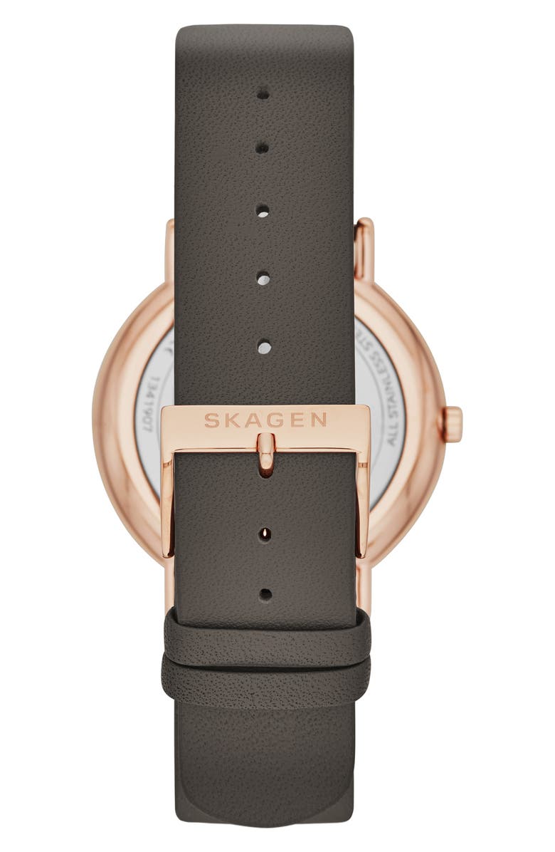 Skagen Signatur Leather Strap Watch, 38mm, Alternate, color, 