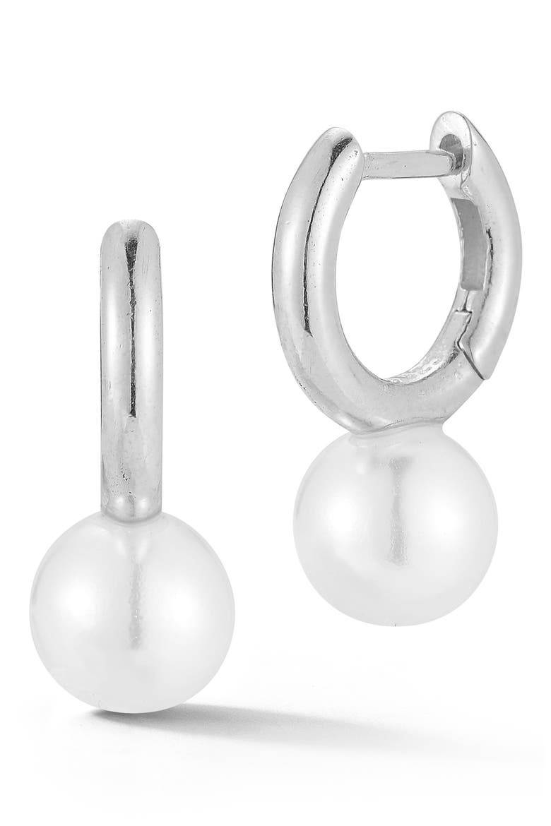 Cultured Freshwater Pearl Hoop Earrings, Main, color, SILVER