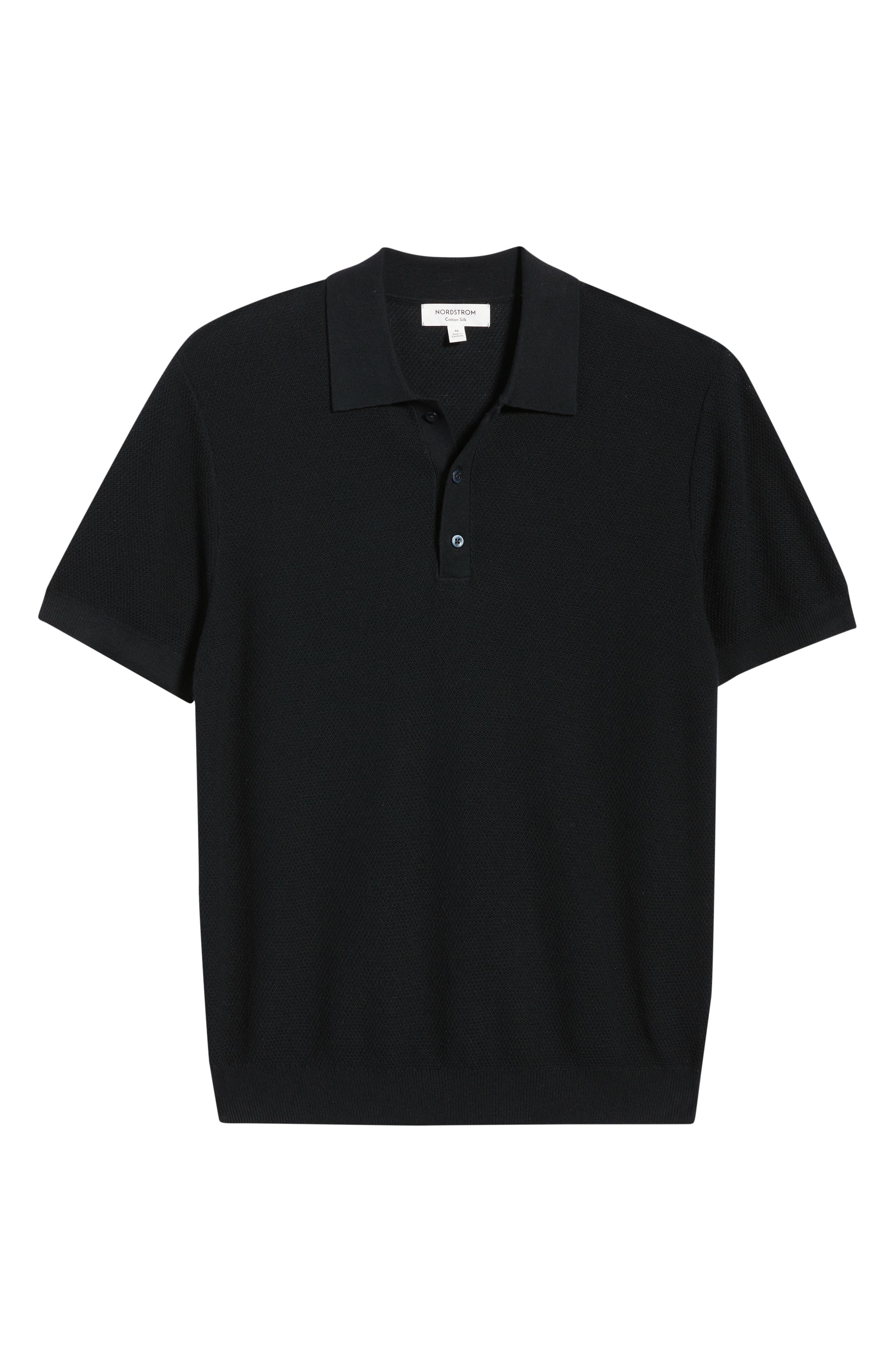 Nordstrom Short Sleeve Textured Cotton & Silk Polo Sweater (Men