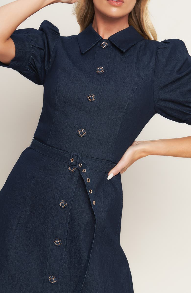 FLYING TOMATO Puff Shoulder Denim Minidress, Alternate, color, Dark Indigo